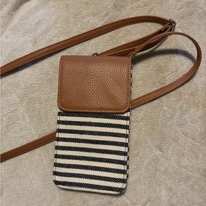 thirty-one Mini Crossbody Bag in Brown with Black & White Stripes